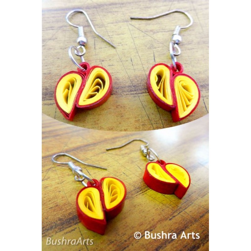 Heart Paper Earrings with Red Border